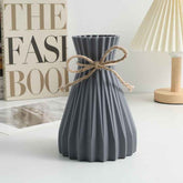 Nordic Durable Plastic Flower Vase – Modern Home Accent | Elden Home with a textured grey finish and decorative twine.
